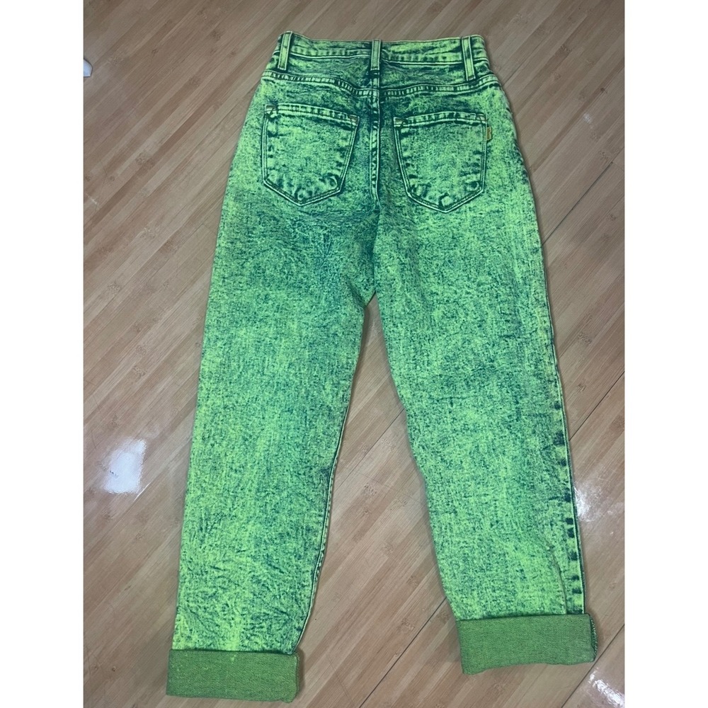 Vibrant Green Acid Wash Jeans High Rise Relaxed Straight Leg 90s Grunge Size 1 - Picture 3 of 7